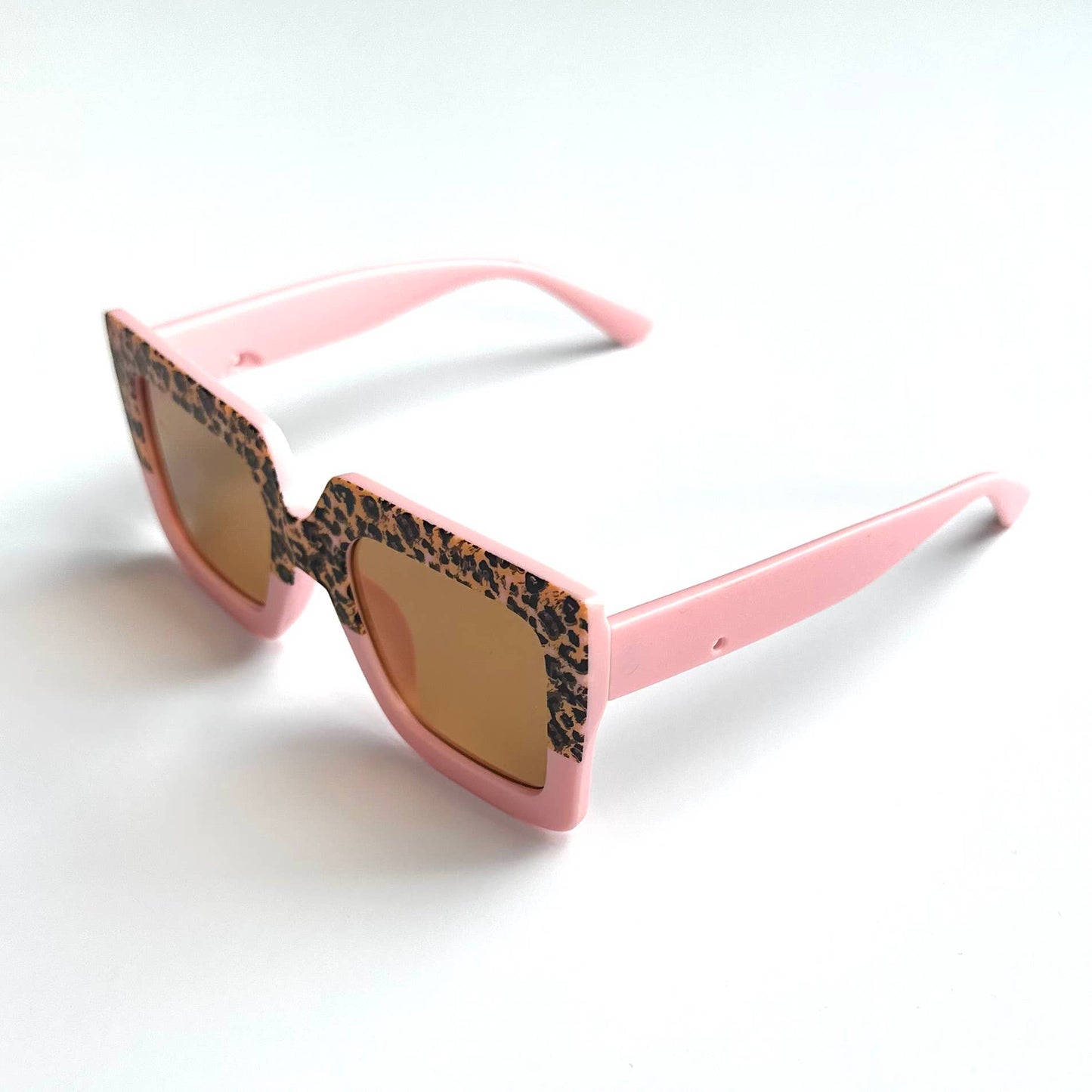 Kids Sunglasses Retro Square Two Tone Animal Print Pink