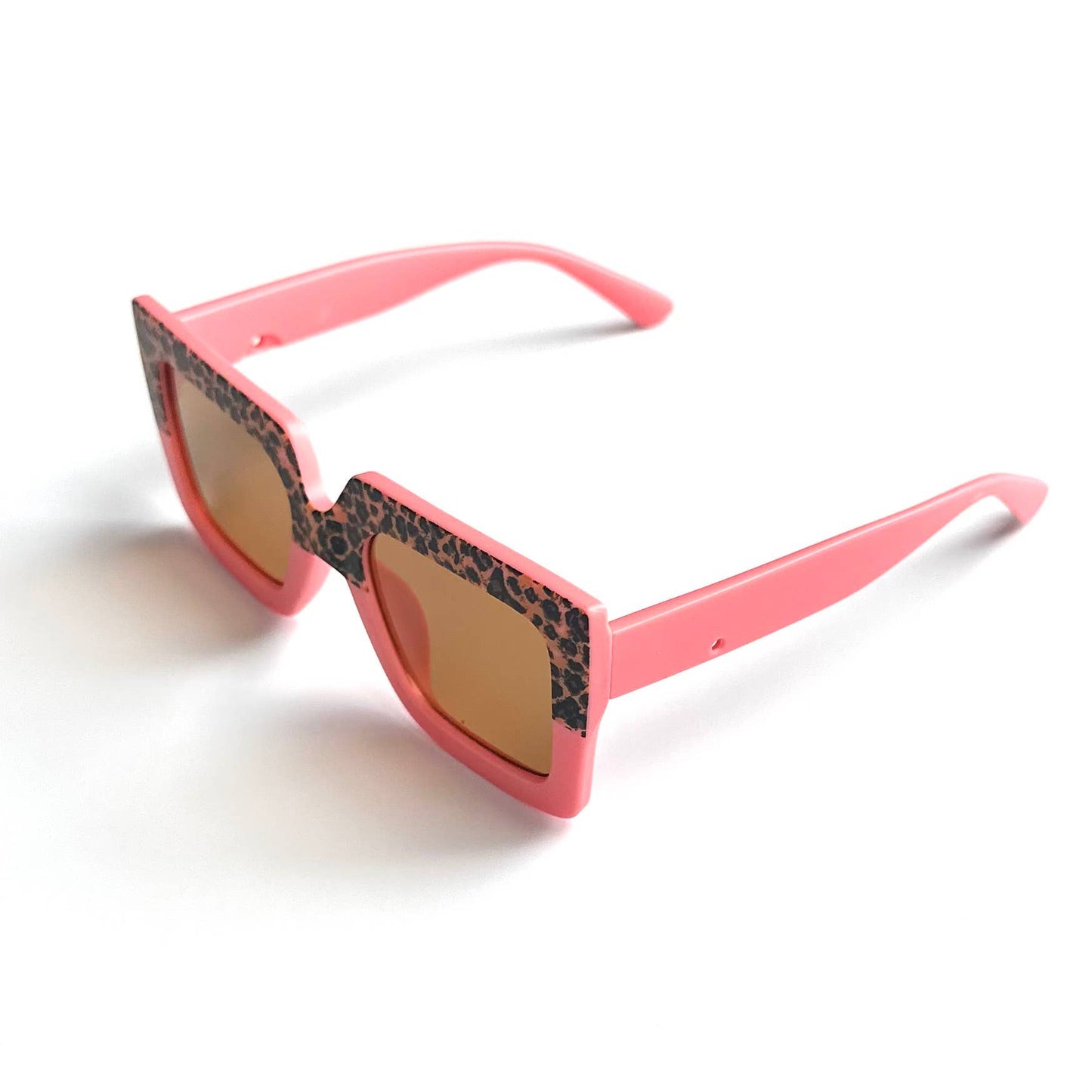 Kids Sunglasses Retro Square Two Tone Animal Print Dark Pink