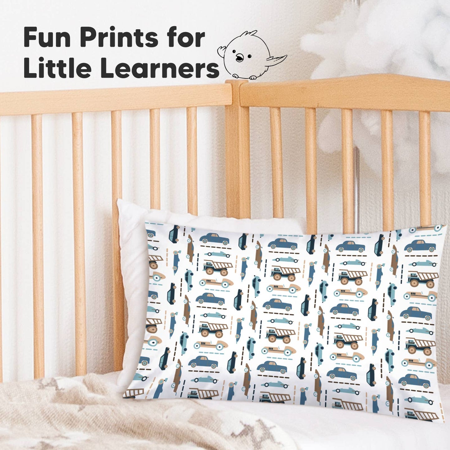 KeaBabies Printed Toddler Pillowcase 13X18" (Vroom)