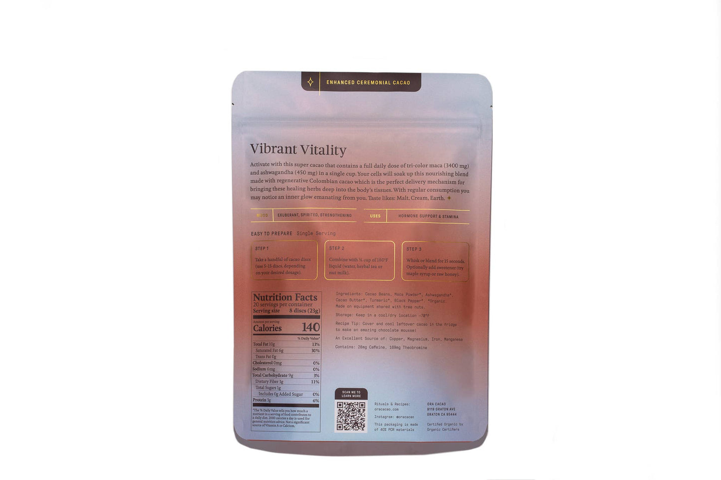 Vibrant Vitality Organic Ceremonial Cacao 1 lb