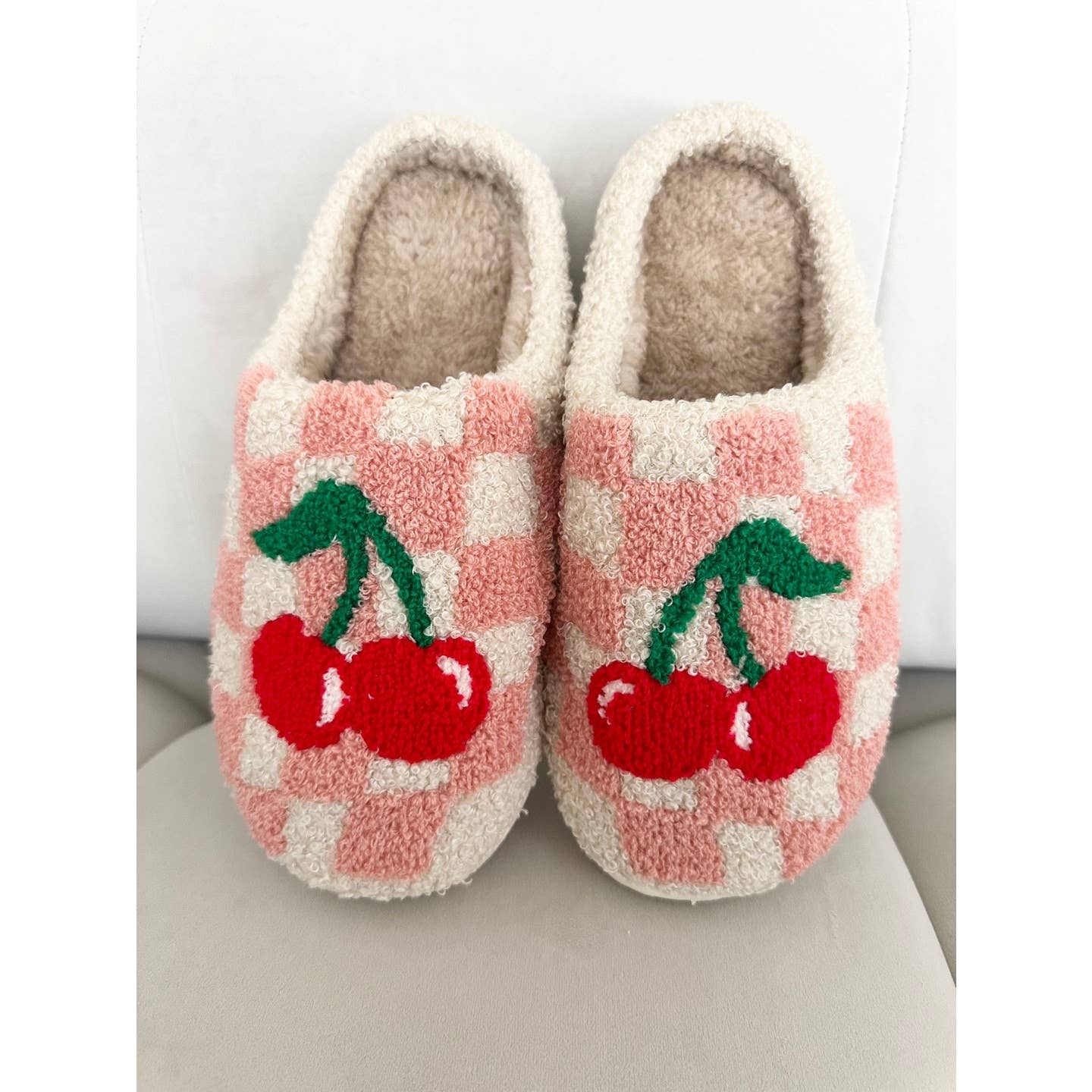 Women's Cherry Checkered Cozy Slippers