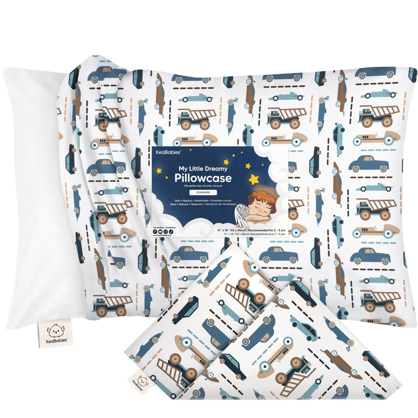 KeaBabies Printed Toddler Pillowcase 13X18" (Vroom)